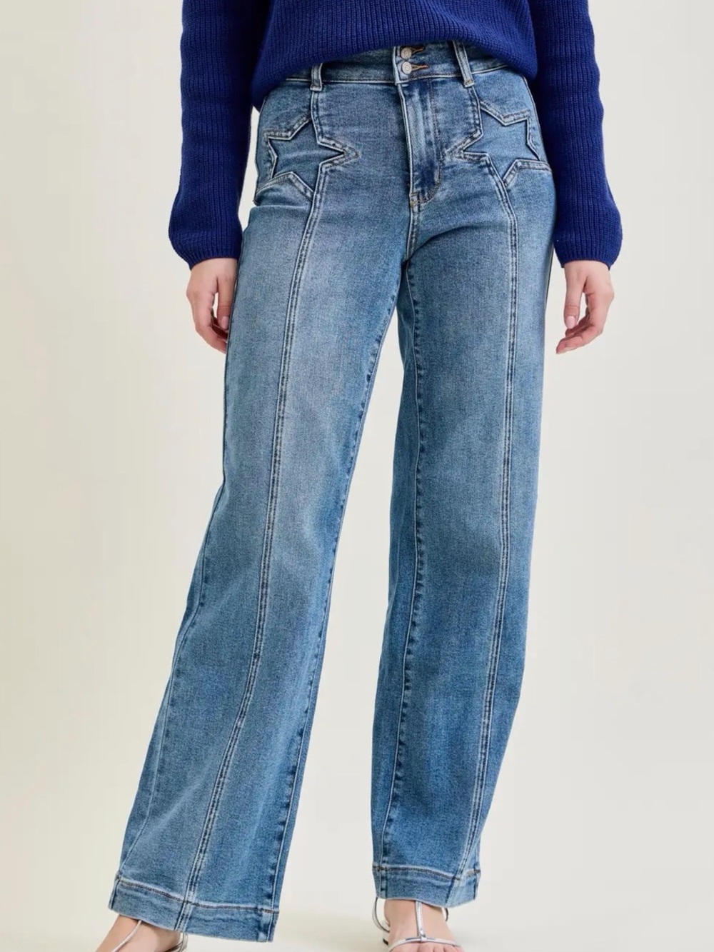 Judy Blue NWT Size 13/31 High Rise Wide Leg Star Front Seam Jeans